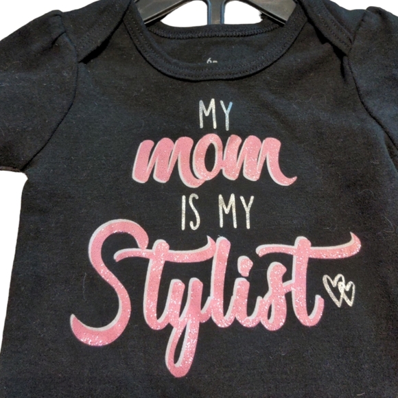 BABY STARTERS My Mom is My Stylist Black Bodysuit Pink Glitter Baby 3-6 months - Picture 3 of 4